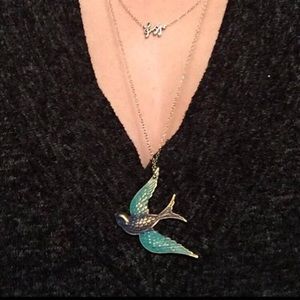 Sterling Silver & Natural Brass Blue Bird Necklace